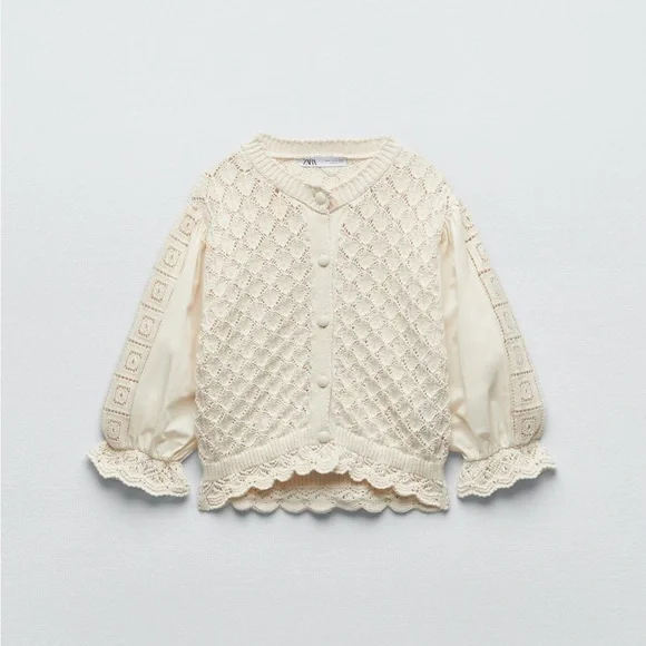 Zara Combination Knit Top - Ivory Crochet Cardigan ✨ - Picture 1 of 5